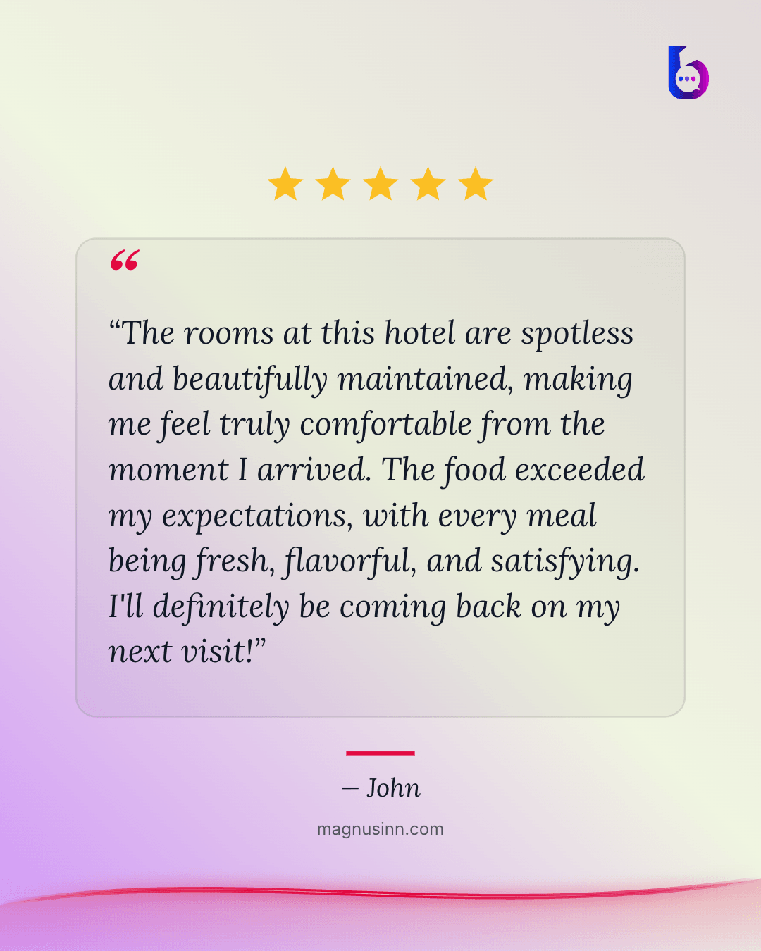 A Beautimonial social card in a soft cream-and-pink theme with a coral accent color throughout.